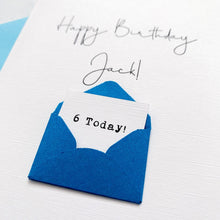 Load image into Gallery viewer, 6th Birthday Card, 6 Year Old, Personalised, Any Name, Birthday Card for boy, cute birthday card, handmade card, 3D Card, son Birthday