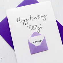 Load image into Gallery viewer, 4th Birthday Card, 4 Year Old, Personalised, Any Name, Birthday Card for girl, cute birthday card, handmade, 3D Card, daughter Birthday