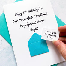 Load image into Gallery viewer, Our Very Special Niece Birthday Card, Niece Birthday Card, Female Birthday Card, Birthday card for her, Personalised Card, For Her