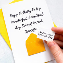 Load image into Gallery viewer, Personalised Very Special Friend Birthday Card, Handmade Keepsake Gift For Her, Personalised Custom Greeting Card, Milestone, Female Friend