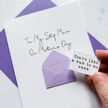 Load image into Gallery viewer, Step Mum on Mother's Day Card, Personalised Mother's Day Card, Card for Step Mum, Mothering Sunday, Mother's Day UK, Bonus Mum Card