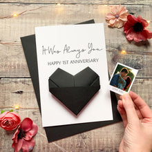 Load image into Gallery viewer, Personalised 1st Anniversary Origami Heart Card - Keepsake Gift for Husband or Wife