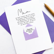 Load image into Gallery viewer, My Mum, My World Mother's Day Card, Mother Mothering Sunday Card, Special card for Mum, Mummy Card, Personalised Mum Card, Handmade Card