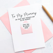 Load image into Gallery viewer, 1st Mother's Day as My Mummy Mother's Day Card, Keepsake Gift from Newborn, Secret Message from Baby, Handmade Personalised Card