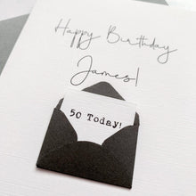 Load image into Gallery viewer, 50th Birthday Card, 50 Year Old, Personalised, Any Name, Birthday Card for male, cute birthday card, handmade, 3D Card, husband Birthday