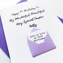 Load image into Gallery viewer, My Very Special Cousin Birthday Card, Cousin Birthday Card, Female Birthday Card, Birthday card for her, Personalised Card, For Her