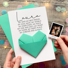 Load image into Gallery viewer, Personalised Wife Anniversary Card: Handmade Keepsake Gift With Origami Heart and Photo