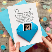 Load image into Gallery viewer, Personalised Wife Anniversary Card: Handmade Keepsake Gift With Origami Heart and Photo