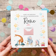 Load image into Gallery viewer, Granddaughter Birthday Card, Personalised Animal Birthday Card, For Little Girl, Cute Safari, Jungle Card for Her, Birthday Gift, Any Age