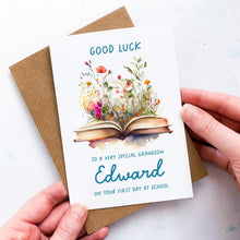 Load image into Gallery viewer, Good Luck at School Card, Personalised Back to School Card, First Day at School, Good Luck, for Granddaughter, for Grandson, 1st day