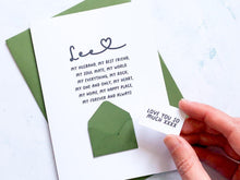 Load image into Gallery viewer, Personalised Anniversary Card For Husband, Handmade Wedding Anniversary Card for Him, Romantic Custom Keepsake Gift, Sentimental Verse,