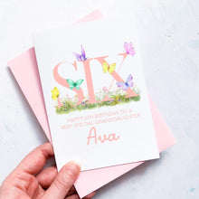 Load image into Gallery viewer, Personalised 5th Birthday Card, Daughter Granddaughter Niece Goddaughter Little Girl, Children's Birthday, Butterfly, Fifth Birthday Gift