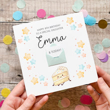 Load image into Gallery viewer, Daughter Birthday Card, Personalised Cake Birthday Card, For Little Girl, Cute Pink Card for Her, Birthday Gift, Any Age, Cake Sprinkles