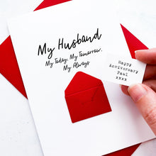 Load image into Gallery viewer, Personalised Anniversary Card For Husband, Wedding Anniversary Keepsake Gift, Hidden Message, Romantic Card For Him