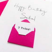 Load image into Gallery viewer, 3rd Birthday Card, 3 Year Old,Personalised, Any Name, Birthday Card for girl, cute birthday card, handmade, 3D Card, daughter Birthday