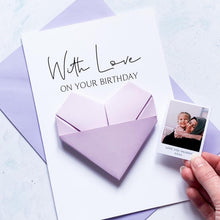 Load image into Gallery viewer, Personalised Origami Heart Birthday Card For Mummy: Photo Keepsake Gift