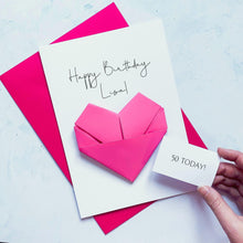 Load image into Gallery viewer, 50th Birthday Card, Origami Heart, Personalised Handmade Keepsake Gift, To Wife, Sister, Best Friend, Bestie, Fifty Today, For Her, Female