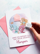 Load image into Gallery viewer, Personalised Children's Mermaid Birthday Card, Card for Daughter, Card for Granddaughter, Child's Birthday Card, Any Age Birthday, 3D