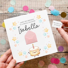Load image into Gallery viewer, Daughter Birthday Card, Personalised Cake Birthday Card, For Little Girl, Cute Pink Card for Her, Birthday Gift, Any Age, Birthday Cake