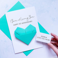 Load image into Gallery viewer, 1st Anniversary Card, 1 Year of Loving You, Origami Heart, Personalised Handmade Keepsake Gift, Wife, Husband, Wife, Boyfriend, Girlfriend