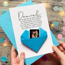 Load image into Gallery viewer, Personalised Husband Birthday Card: Handmade Keepsake Gift With Origami Heart and Photo