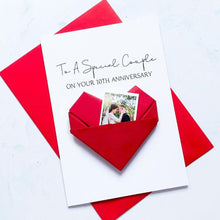 Load image into Gallery viewer, Special Couple Anniversary Card, Origami Heart Photo Card, Personalised Wedding Anniversary, Large Handmade Keepsake Gift, For Wife, Husband