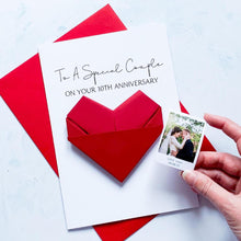 Load image into Gallery viewer, Special Couple Anniversary Card, Origami Heart Photo Card, Personalised Wedding Anniversary, Large Handmade Keepsake Gift, For Wife, Husband