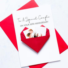 Load image into Gallery viewer, Special Couple Anniversary Card, Origami Heart Photo Card, Personalised Wedding Anniversary, Large Handmade Keepsake Gift, For Wife, Husband