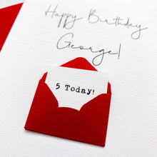 Load image into Gallery viewer, 5th Birthday Card, 5 Year Old, Personalised, Any Name, Birthday Card for boy, cute birthday card, handmade card, 3D Card, son Birthday