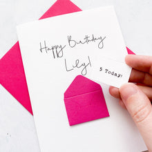 Load image into Gallery viewer, 5th Birthday Card, 5 Year Old, Personalised, Any Name, Birthday Card for girl, cute birthday card, handmade, 3D Card, daughter Birthday