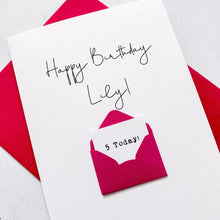 Load image into Gallery viewer, 5th Birthday Card, 5 Year Old, Personalised, Any Name, Birthday Card for girl, cute birthday card, handmade, 3D Card, daughter Birthday