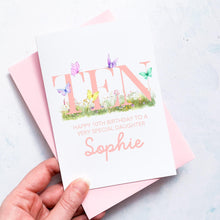 Load image into Gallery viewer, Personalised 10th Birthday Butterfly Card, Daughter Granddaughter Niece Goddaughter Little Girl, Children's Birthday, Tenth Birthday Gift