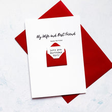 Load image into Gallery viewer, Personalised Wife Birthday Card - Handmade Keepsake With Custom Envelope Colours