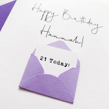 Load image into Gallery viewer, 21st Birthday Card, 21 Year Old, Personalised, Any Name, Birthday Card for female, cute birthday card, handmade, 3D Card, daughter Birthday