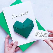 Load image into Gallery viewer, Surprise Holiday Card, Personalised Destination Reveal, Custom Handmade Keepsake Gift, Guess What, Going On Holiday Ticket, Origami Heart
