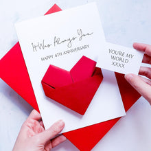 Load image into Gallery viewer, 4th Anniversary Card, Origami Heart, Personalised Fourth Wedding Anniversary, Large Luxury Handmade Card, Keepsake Gift, For Wife, Husband