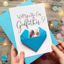 Load image into Gallery viewer, Will You Be Our Godparent Proposal Card: Handmade Origami Heart, Godmother Godfather, From Twins