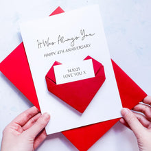 Load image into Gallery viewer, 4th Anniversary Card, Origami Heart, Personalised Fourth Wedding Anniversary, Large Luxury Handmade Card, Keepsake Gift, For Wife, Husband