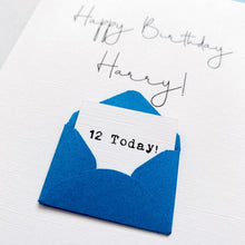 Load image into Gallery viewer, 12th Birthday Card, 12 Year Old, Personalised, Any Name, Birthday Card for boy, cute birthday card, handmade card, 3D Card, son Birthday