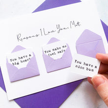 Load image into Gallery viewer, Personalised Reasons I Love You Card, Husband Anniversary Card, Boyfriend Anniversary Card, Anniversary card for Wife, I love you