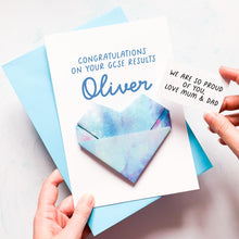 Load image into Gallery viewer, Exam Results Card – Personalised Handmade Origami Heart With Cosmic Galaxy Design