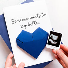 Load image into Gallery viewer, Personalised Pregnancy Reveal Card: Sonogram Ultrasound Photo, Origami Heart