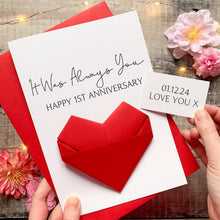 Load image into Gallery viewer, 1st Anniversary Card - Personalised Origami Heart Handmade Wedding Keepsake Gift