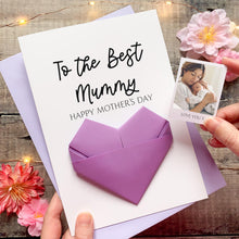 Load image into Gallery viewer, Personalised My Mummy Mother's Day Card: Origami Heart Photo Keepsake Gift