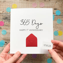 Load image into Gallery viewer, Personalised 1st Anniversary Card, 365 Days, Gift for Boyfriend, Girlfriend, First Year Keepsake, Hidden Message Reveal, One Year, For Him