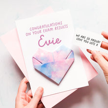 Load image into Gallery viewer, Personalised Exam Results Card – Handmade Origami Heart – GCSE &amp; A Level Congratulations Gift