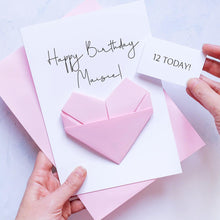 Load image into Gallery viewer, 12th Birthday Card, Origami Heart, Personalised Handmade Keepsake Gift, On Her Birthday, To Granddaughter, Sister, Daughter, Girl, Female