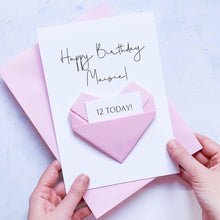 Load image into Gallery viewer, 12th Birthday Card, Origami Heart, Personalised Handmade Keepsake Gift, On Her Birthday, To Granddaughter, Sister, Daughter, Girl, Female