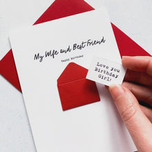 Load image into Gallery viewer, Wife Birthday Card, Personalised Handmade Gift For her, 3D Mini Envelope, Hidden Message Romantic Design, 40th, 50th, 60th, Any Age