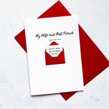 Load image into Gallery viewer, Wife Birthday Card, Personalised Handmade Gift For her, 3D Mini Envelope, Hidden Message Romantic Design, 40th, 50th, 60th, Any Age